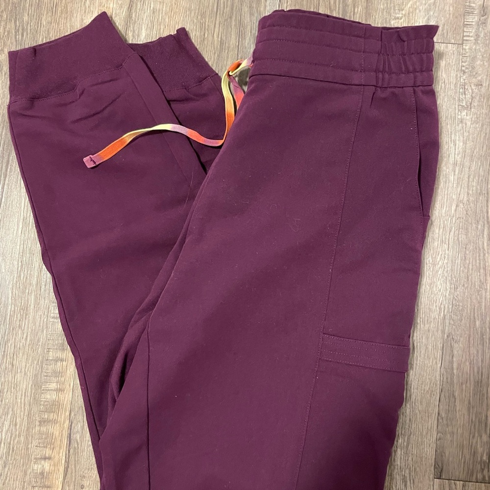 Figs Maroon Jogger Pants with Colorful Drawstring